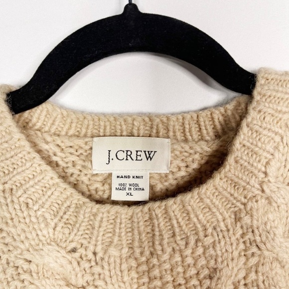 COPY - J Crew Mens XLarge XL Brown Cream Hand Knit Wool Cableknit Sweater Crew … - Picture 3 of 5